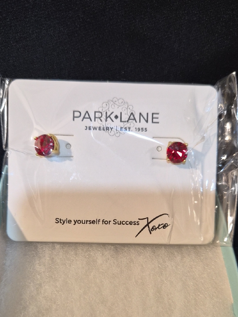 Park Lane Gold-Tone Stud Earrings with Vibrant Red Stones